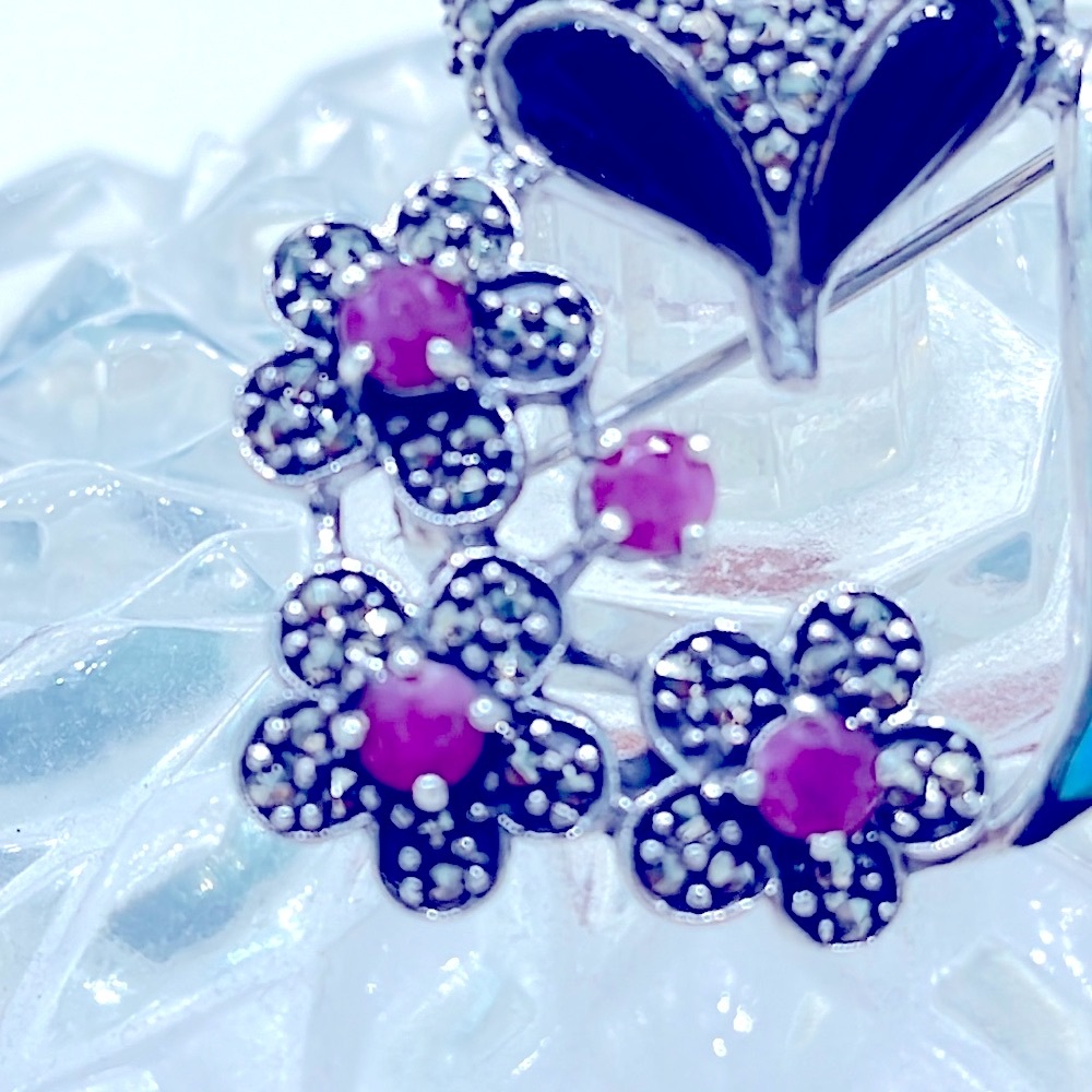 Ruby Turquoise Onyx 14kgp Brooch - image 2